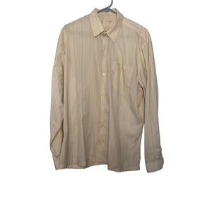 Men Long Sleeve Button Down Striped Beige Shirt